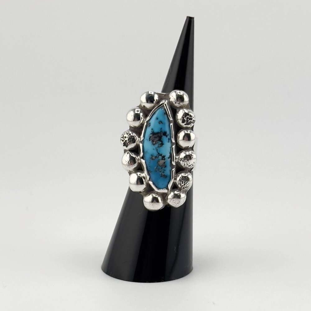Vintage 1970s Handmade Sterling Silver and Turquoise Chunky Size 5 Ring